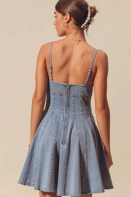 Line Fit Flare Denim Dress for Effortless Style and Fashion - Akana Style