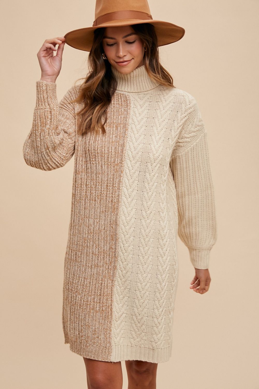 Color Block Turtleneck Sweater Dress - Akana