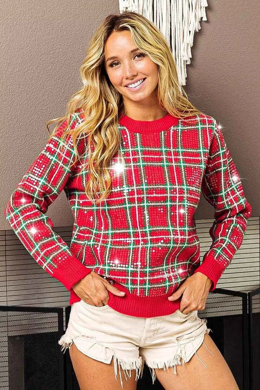 Clear Sequin Plaid Sweater