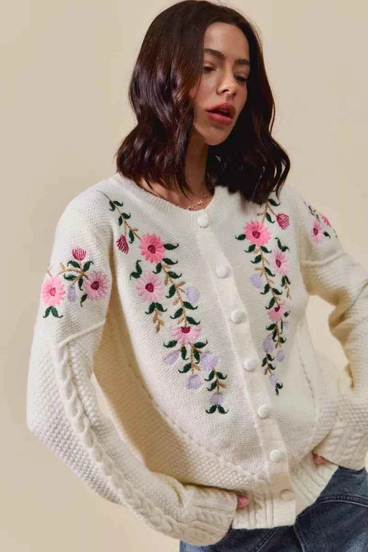 Floral Embroidered Coquette Sweater Cardigan - Akana Style