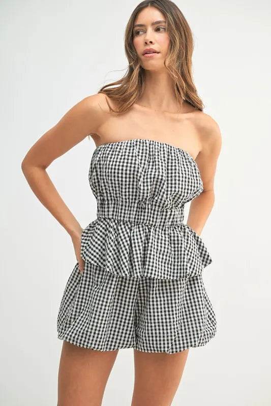 Gingham Tube Top Shorts Set for Effortless Summer Style - Akana Style