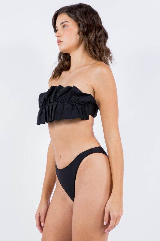 Two Piece Bikini Set with Ruched Ruffle Tube Top - Akana Style