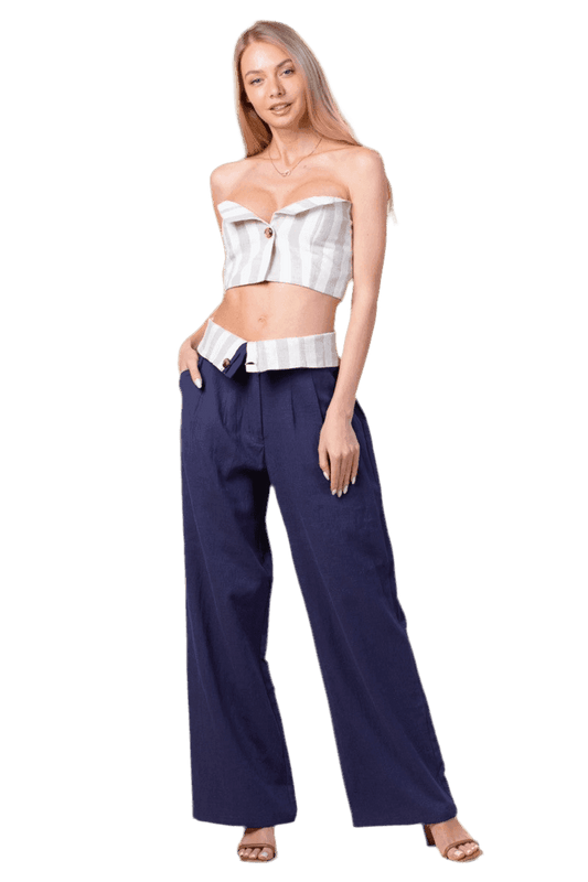 Navy Striped Linen Set for Stylish Comfort and Relaxation - Akana Style