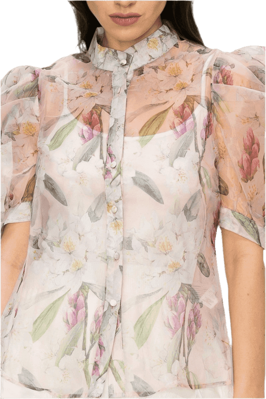 Organza Floral Print Top for Effortless Style and Elegance - Akana Style