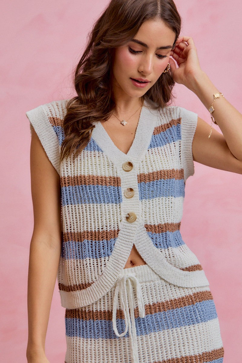 Multi Color Stripe Low Gauge Sweater Vest Top - Akana – Akana Style