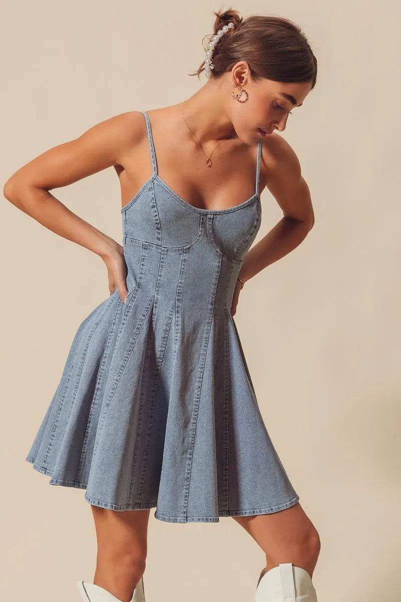 Line Fit Flare Denim Dress for Effortless Style and Fashion - Akana Style