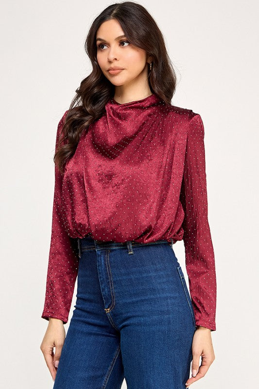 Long Sleeve High Neck Draped Top