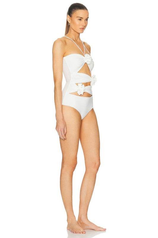 Sophisticated One Piece Criss Cross Floral Bathing Suit for Stylish Swimmers - Akana Style