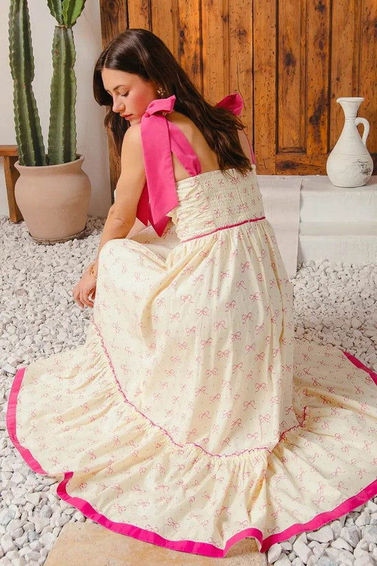 Ribbon Maxi Dress with Contrast Trim for Effortless Style - Akana Style