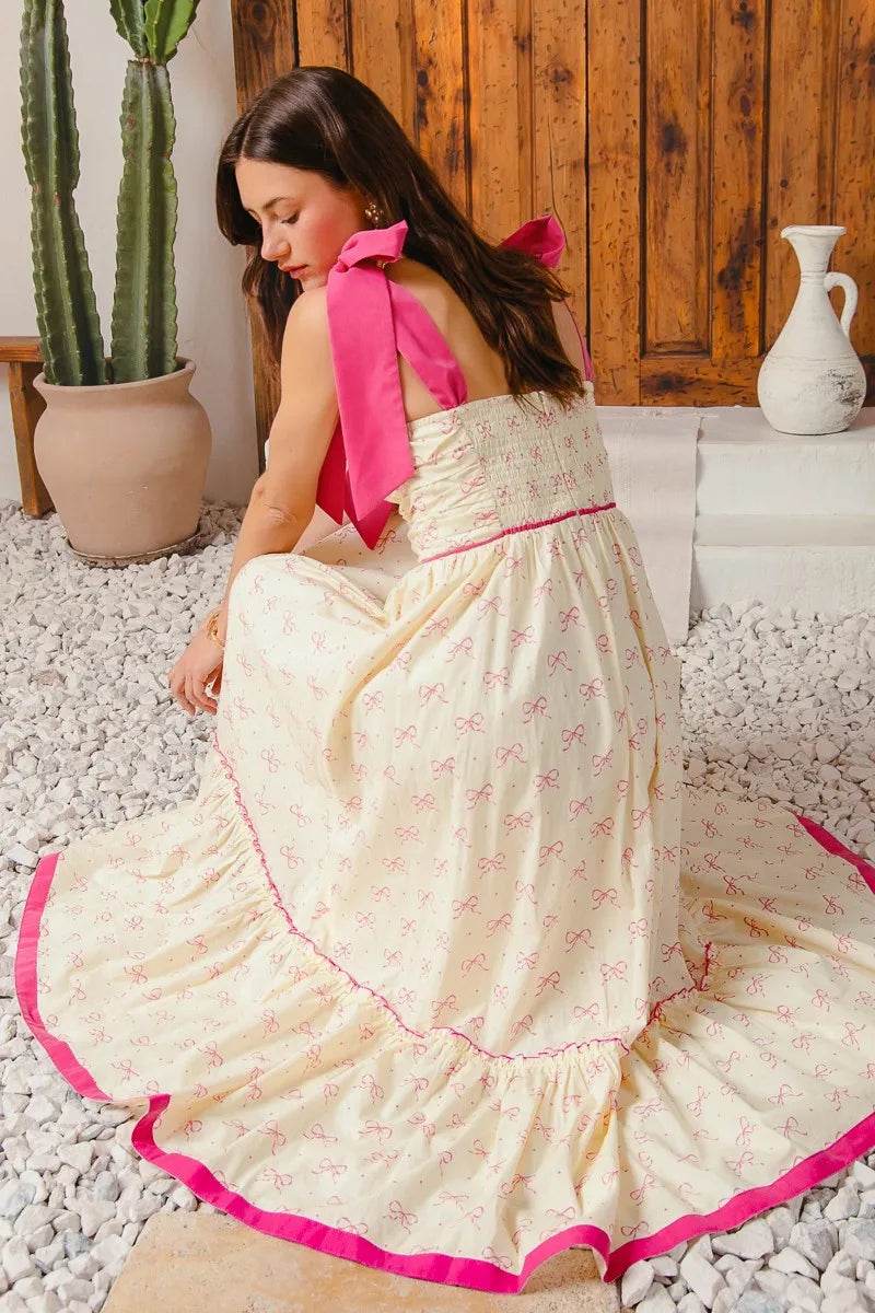 Ribbon Maxi Dress with Contrast Trim for Effortless Style - Akana Style