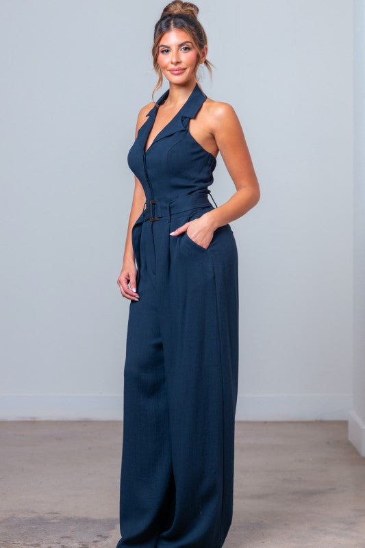 Halter Neck Solid Jumpsuit