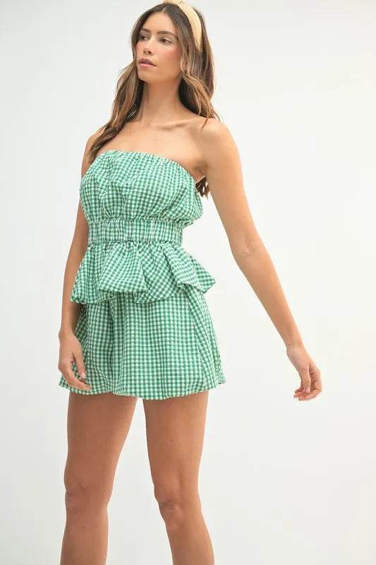 Gingham Tube Top Shorts Set for Effortless Summer Style - Akana Style