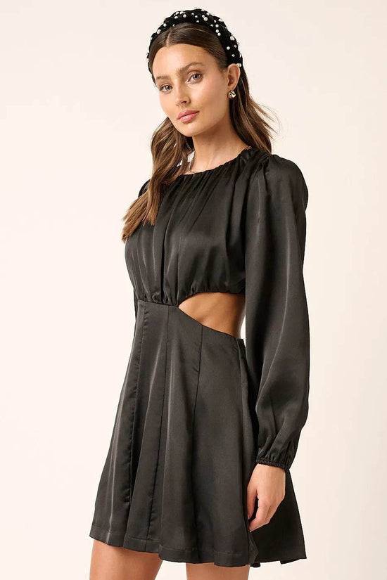 Satin Mini Dress with Cutouts – Side Cutout Detail Design - Akana Style