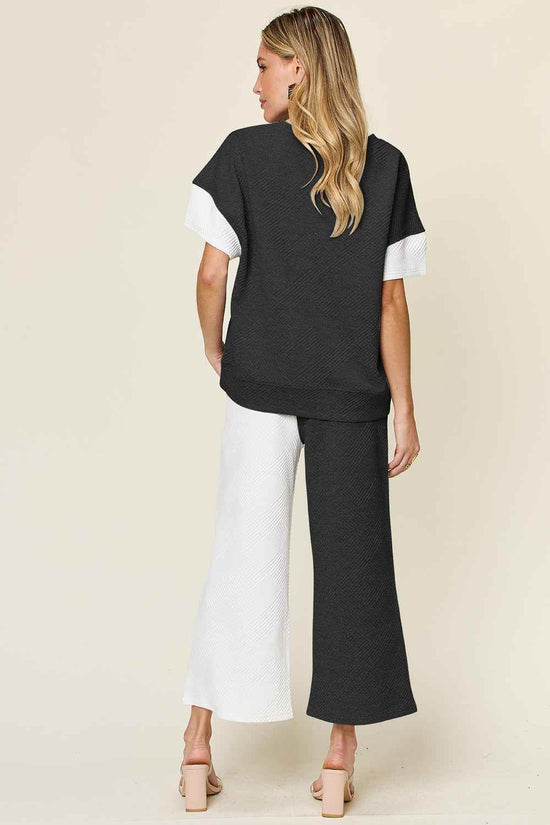 Double Take T-Shirt and Pants Set - Full Size Texture Contrast Outfit - Akana Style
