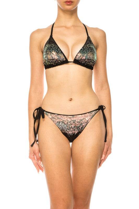 TWO PIECE OMBRE GLITTER SEQUINS BIKINI - Akana Style