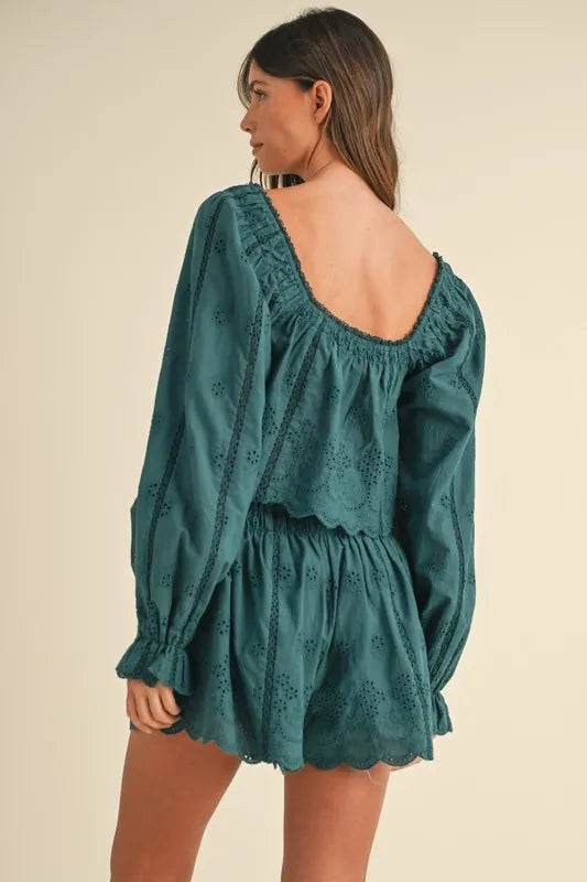 Embroidered Lace Top and Short Set with Scalloped Design - Akana Style