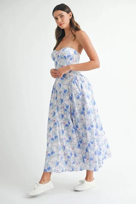 Sweetheart Neckline Floral Midi Dress for Effortless Elegance - Akana Style