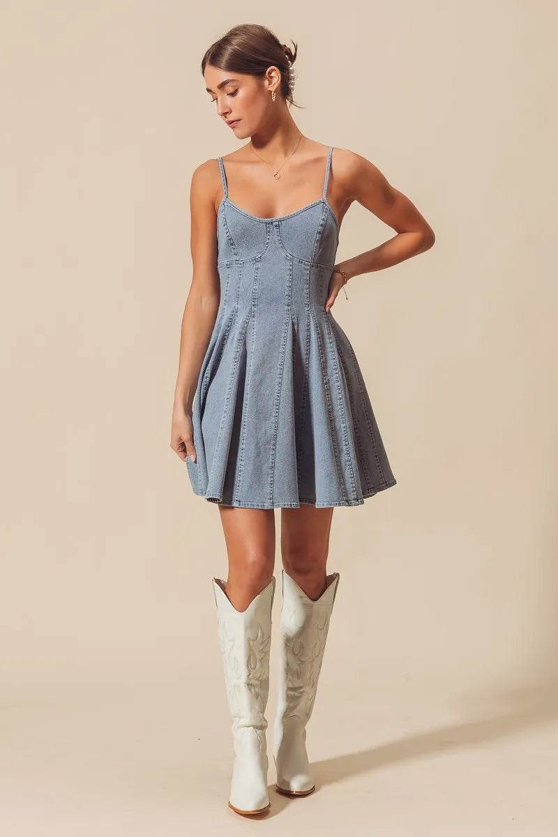 Line Fit Flare Denim Dress for Effortless Style and Fashion - Akana Style