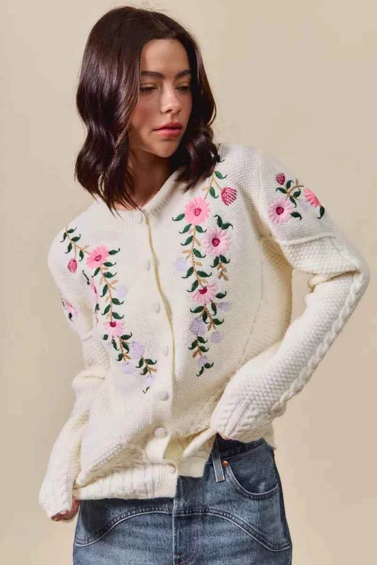 Floral Embroidered Coquette Sweater Cardigan - Akana Style