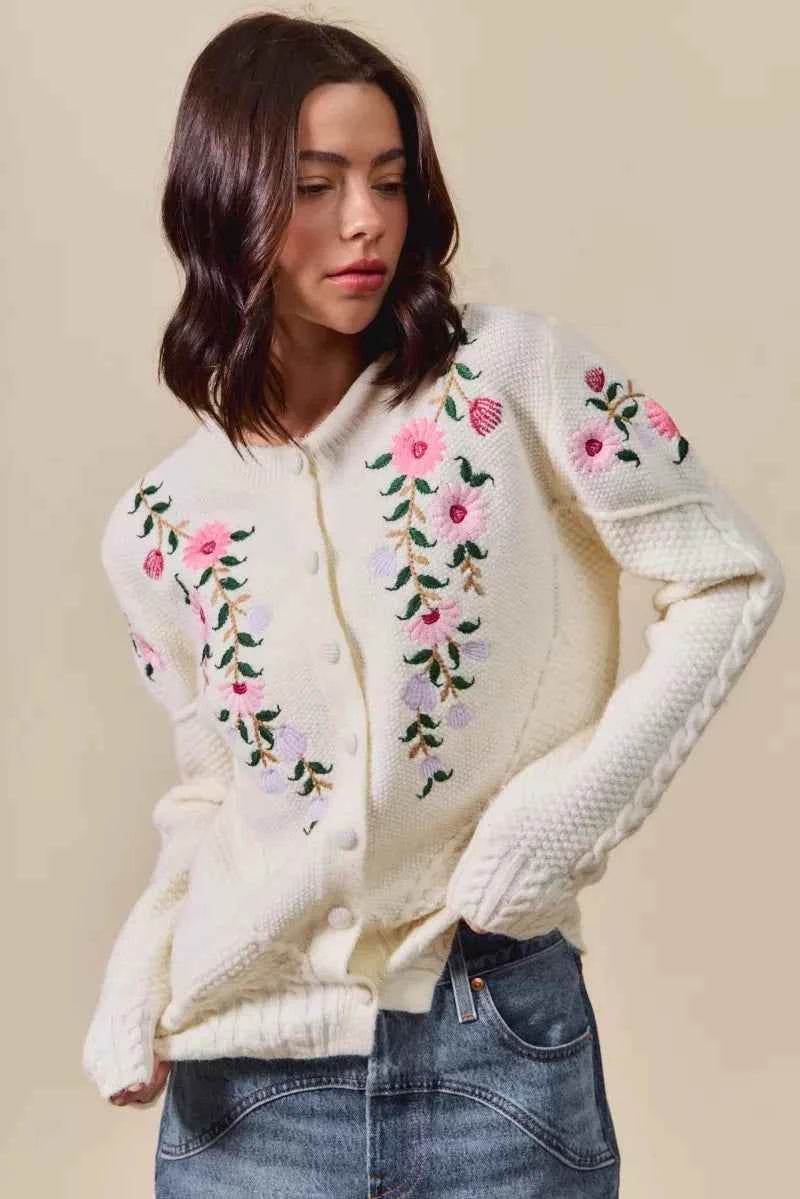 Floral Embroidered Coquette Sweater Cardigan - Akana Style