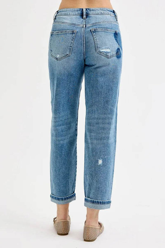 RISEN Plus Size Boyfriend Jeans - Full Size Mid Rise Fit with Heart Shade - Akana Style