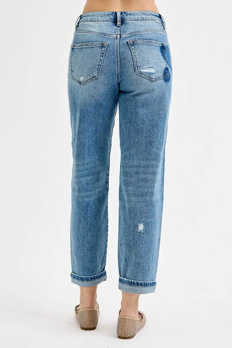 RISEN Plus Size Boyfriend Jeans - Full Size Mid Rise Fit with Heart Shade - Akana Style
