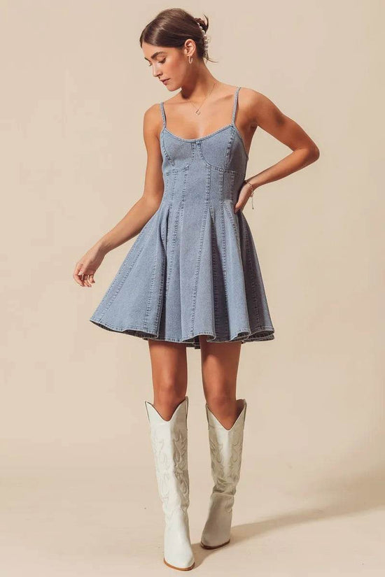Line Fit Flare Denim Dress for Effortless Style and Fashion - Akana Style