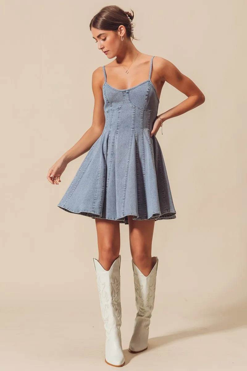Line Fit Flare Denim Dress for Effortless Style and Fashion - Akana Style