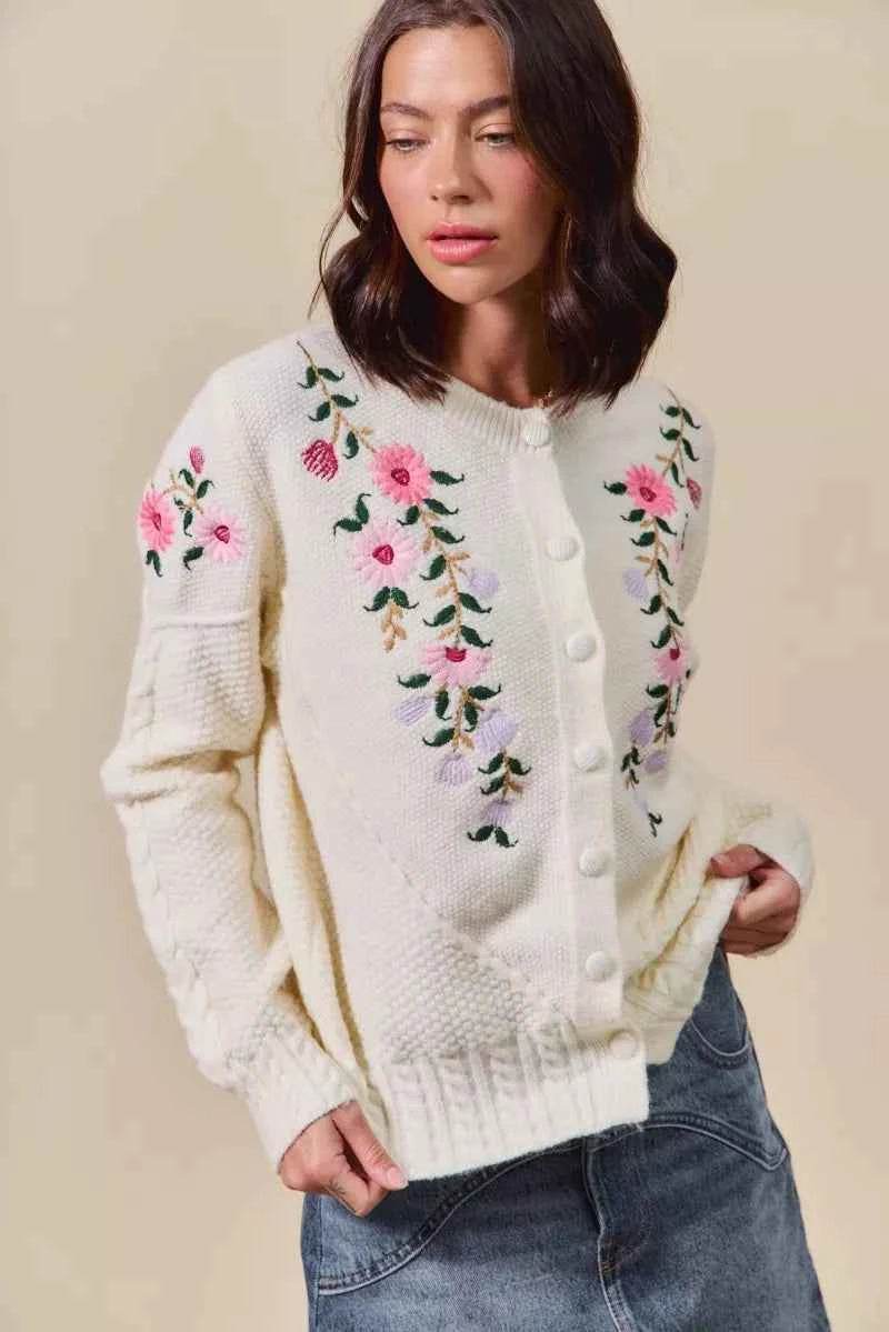 Floral Embroidered Coquette Sweater Cardigan - Akana Style