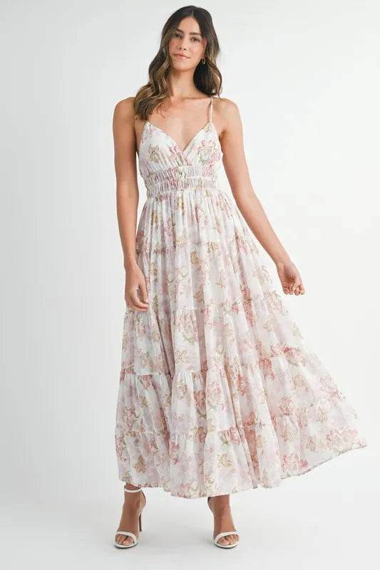 Floral Print Maxi Dress with Tiered Cami Design - Akana Style