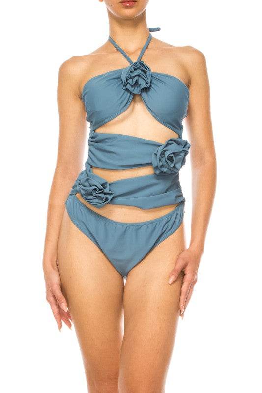 Sophisticated One Piece Criss Cross Floral Bathing Suit for Stylish Swimmers - Akana Style