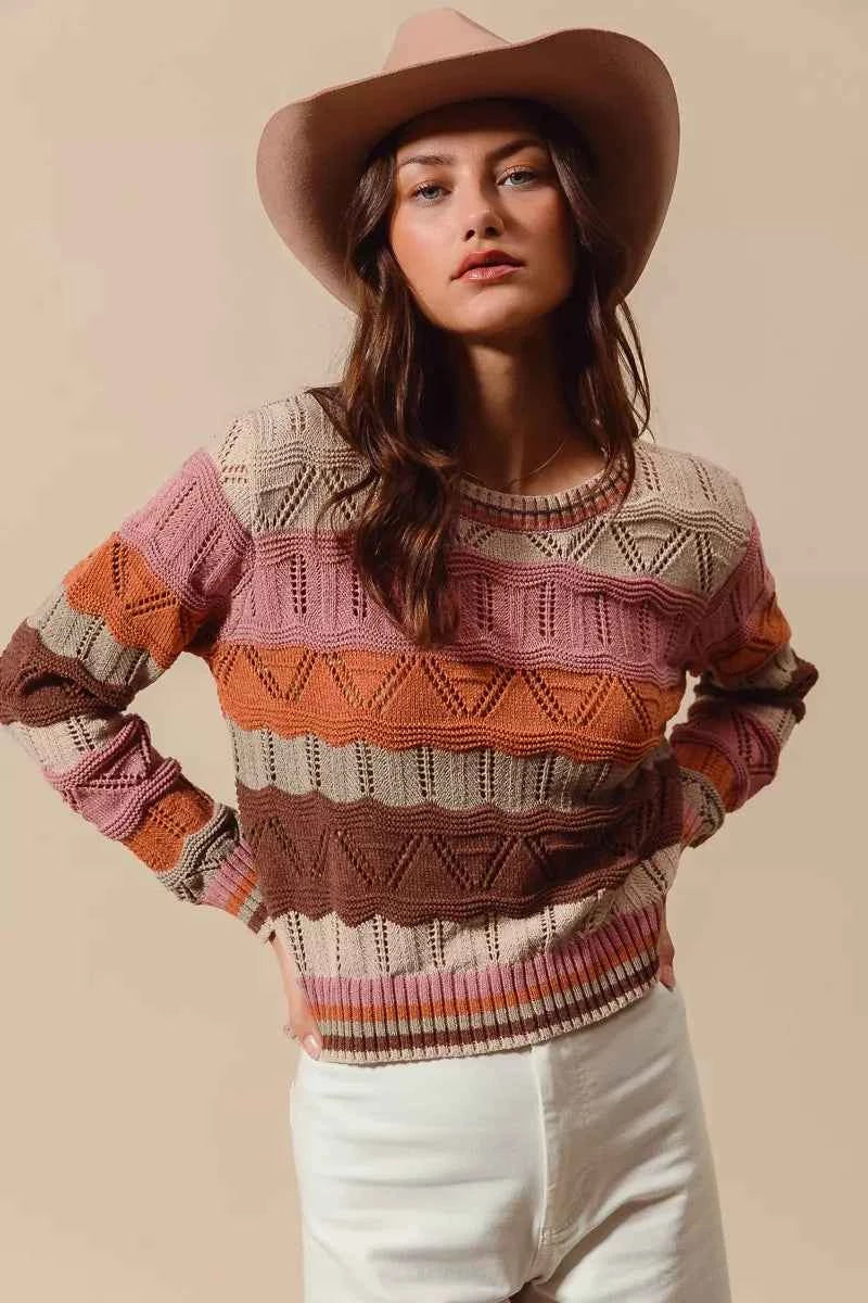 SO ME Multi Color Wavy Stripe Sweater Top