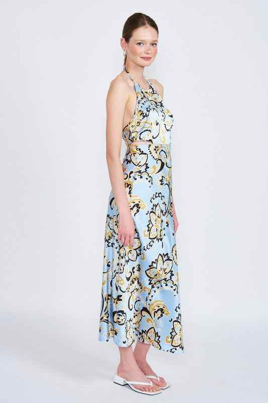 PRINTED HALTER NECK MAXI DRESS - Akana Style