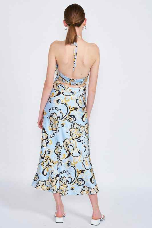 PRINTED HALTER NECK MAXI DRESS - Akana Style