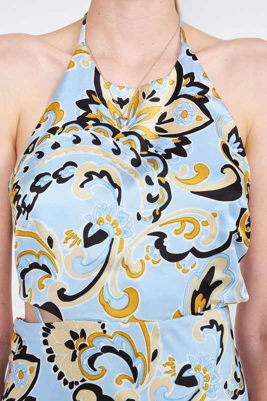 PRINTED HALTER NECK MAXI DRESS - Akana Style