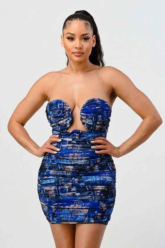 Deep Ocean Print Dress - Stunning Mini Bodycon Fashion Inspired by the Ocean - Akana Style