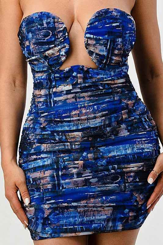 Deep Ocean Print Dress - Stunning Mini Bodycon Fashion Inspired by the Ocean - Akana Style