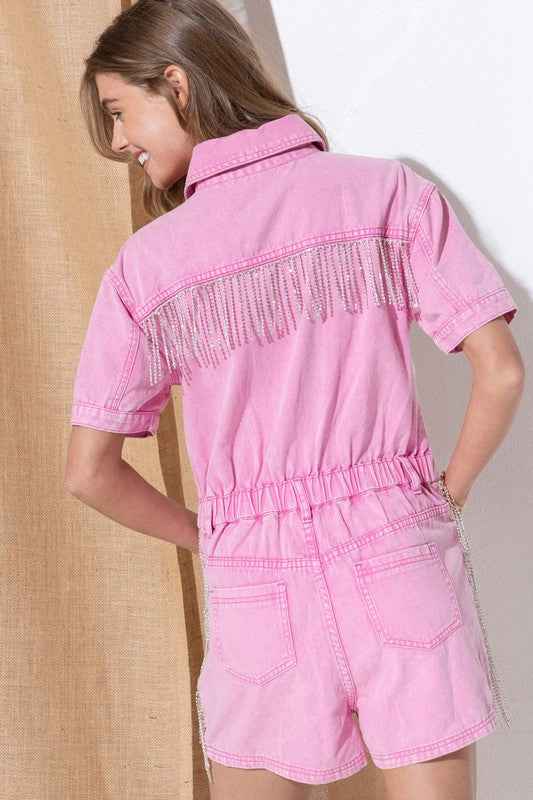 Washed Denim Overall Romper - Akana