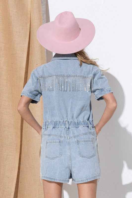 Washed Denim Overall Romper - Akana