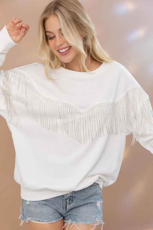 Rhinestone Fringe Top for Stylish Elegance and Comfort - Akana Style