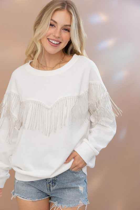 Rhinestone Fringe Top for Stylish Elegance and Comfort - Akana Style