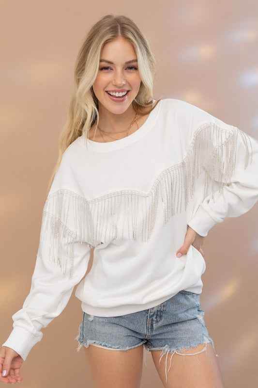 Rhinestone Fringe Top for Stylish Elegance and Comfort - Akana Style