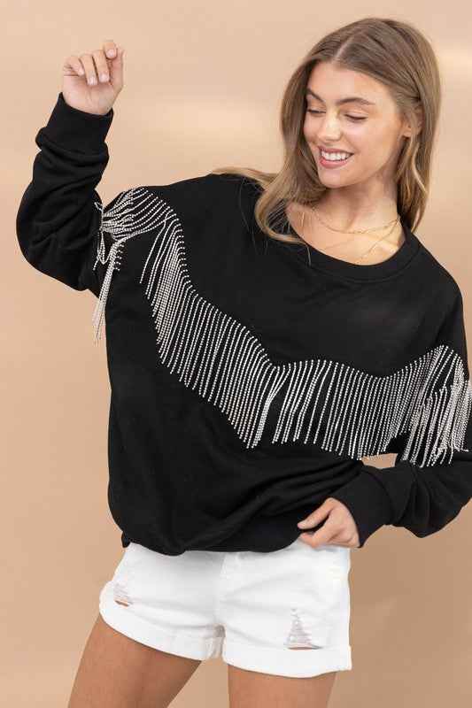 Rhinestone Fringe Top for Stylish Elegance and Comfort - Akana Style