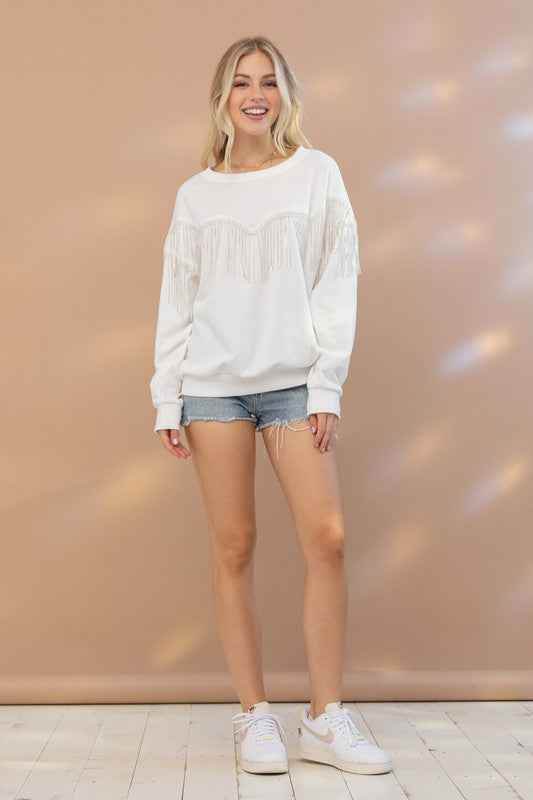 Rhinestone Fringe Top for Stylish Elegance and Comfort - Akana Style
