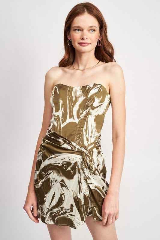 BUSTIER MINI DRESS WITH WAIST TIE - Akana Style
