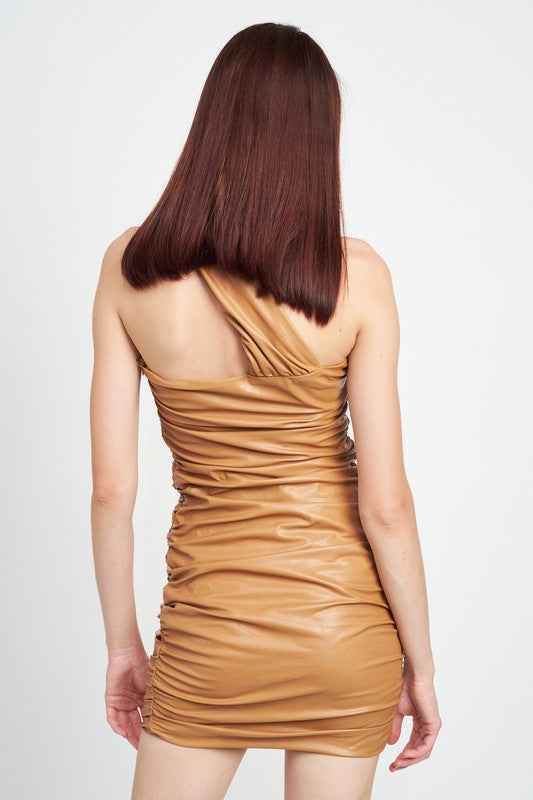 ONE SHOULDER PLEATED MINI DRESS - Akana Style