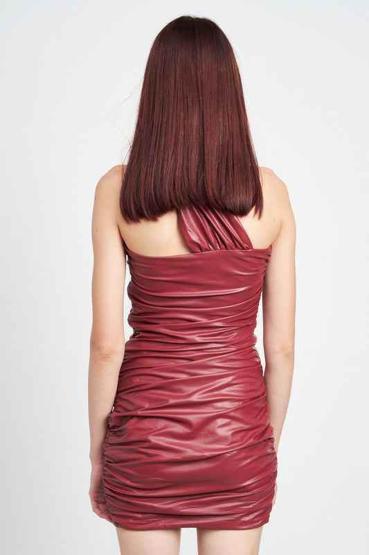 ONE SHOULDER PLEATED MINI DRESS - Akana Style