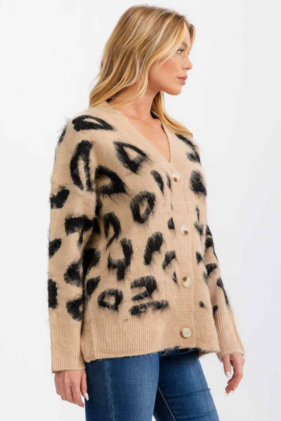 ANIMAL PRINT CARDIGAN SWEATER - Akana Style