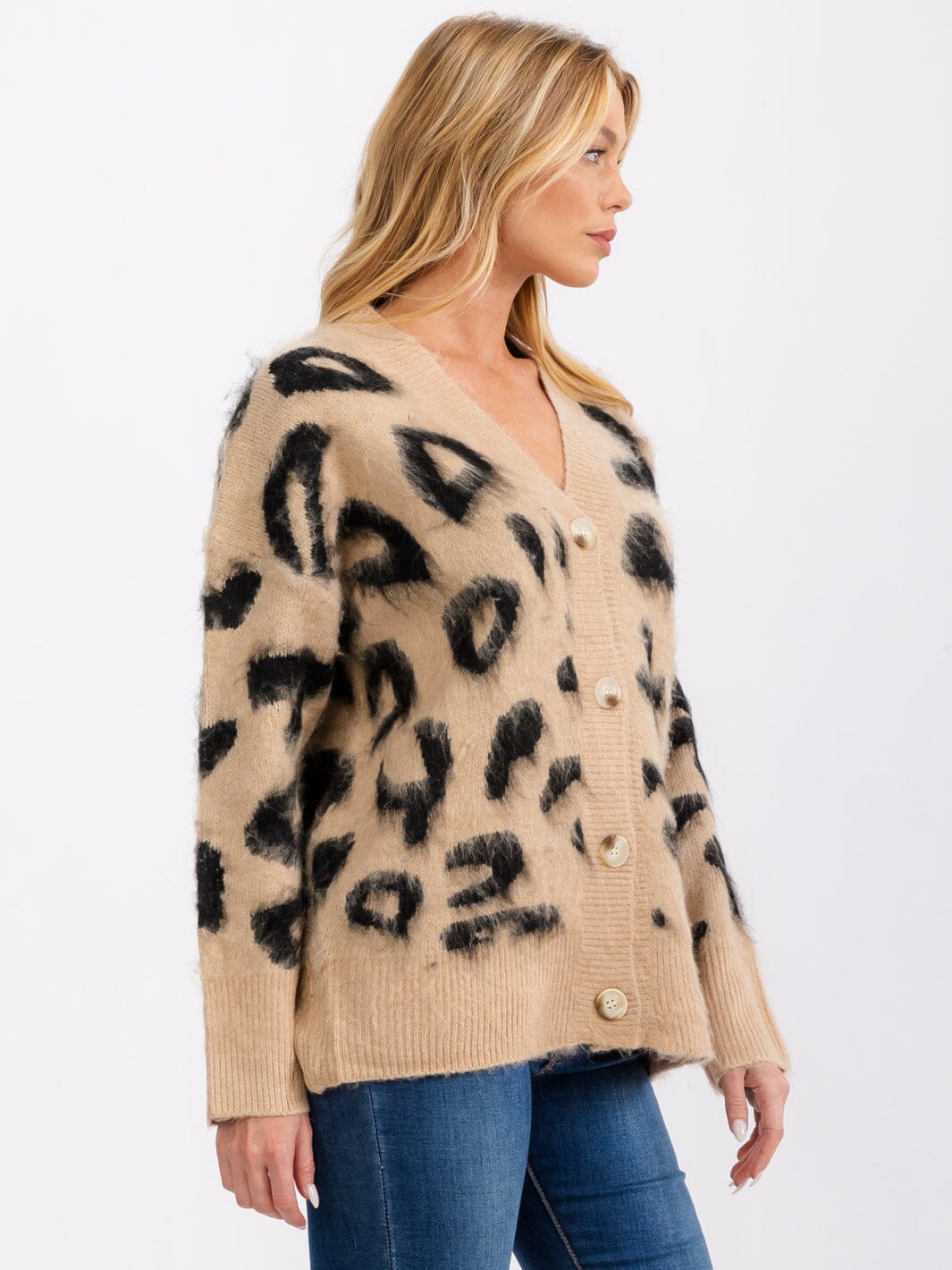 ANIMAL PRINT CARDIGAN SWEATER