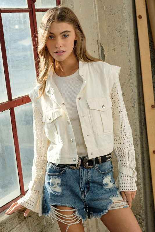 Twill Crop Crochet Jacket for Stylish Layering - Akana Style